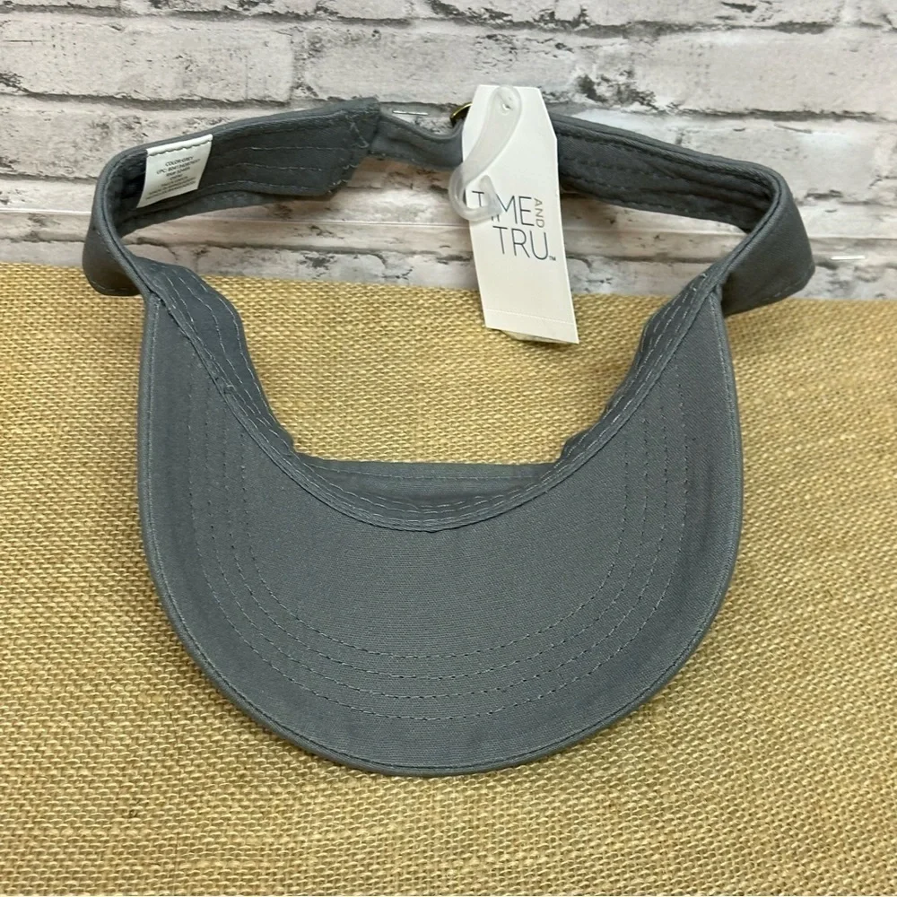 Time and Tru Women's One Size Grey Twill VISOR Hat Adjustable Sun Cap NEW